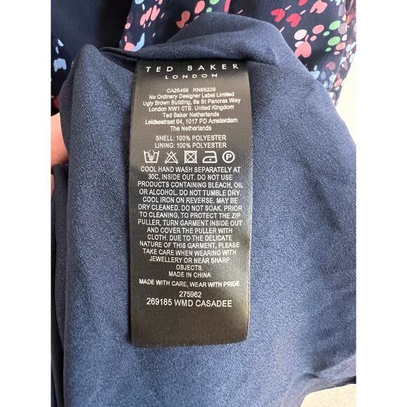 Ted Baker Casadee Puff Sleeve Smock Panel Wrap Mini Dress Navy Women's Size 6 - Picture 9 of 14